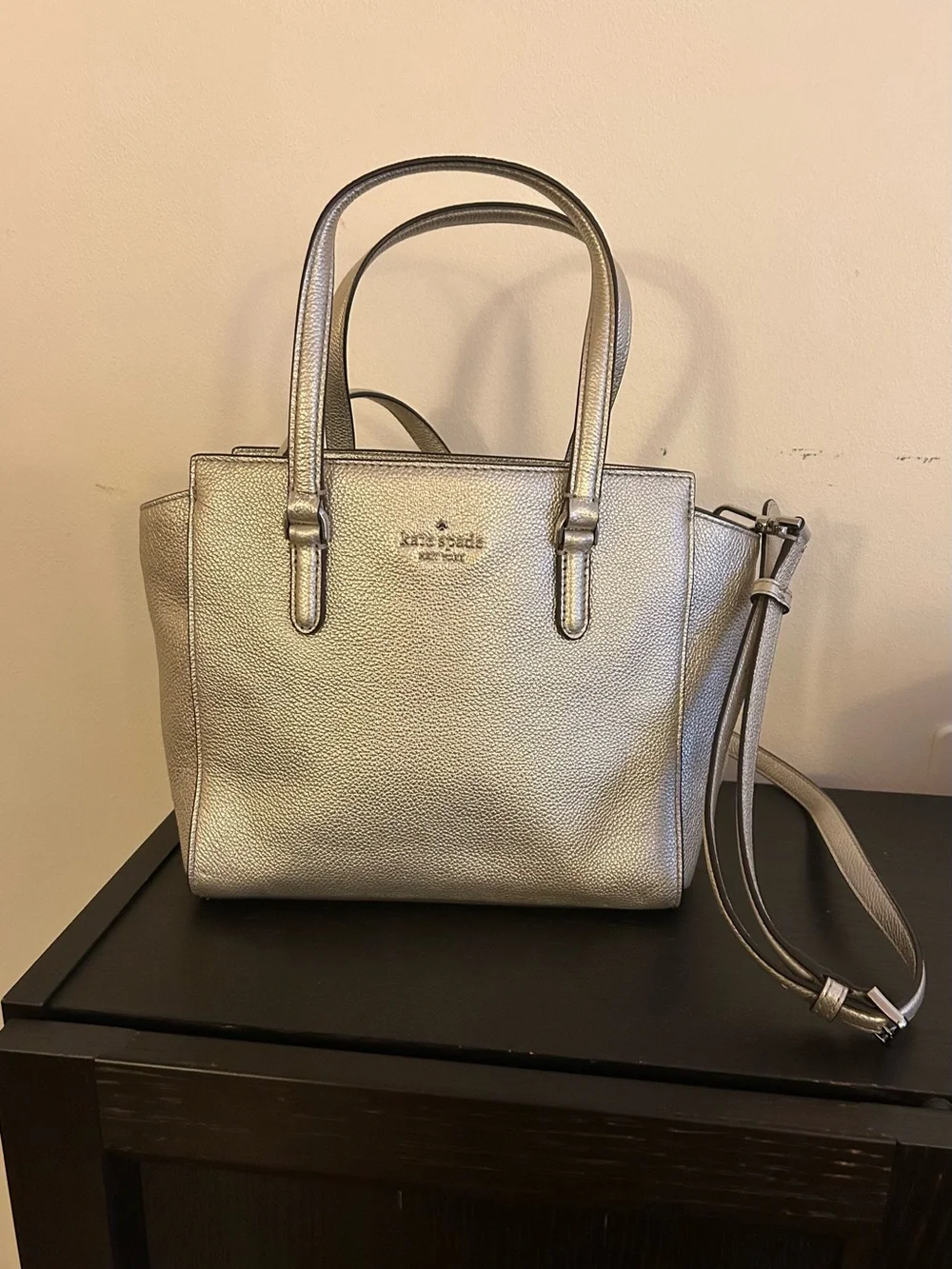 Kate Spade Patterson Drive Metallic Champagne Pebbled Leather Bag w/ Strap